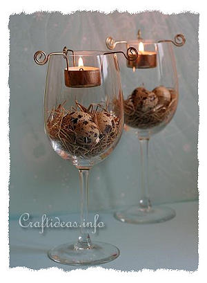 Easter Centerpiece - Wine Glasses with Tea Lights 