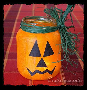 Fall Craft - Recycling Craft - Glass Jar Pumpkin