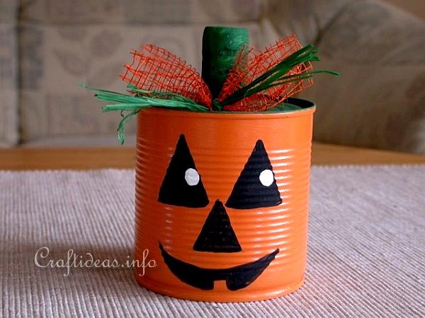Halloween Craft for Kids - Recycling Craft - Jack o' Lantern Pumpkin Can Craft