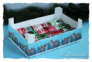 Paper Napkin Decoupaged Tangerine Crate for Christmas