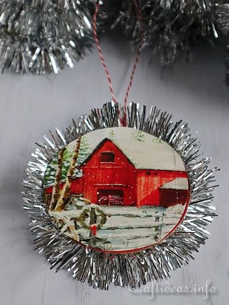 Upcycled Christmas Card Ornament - Barn