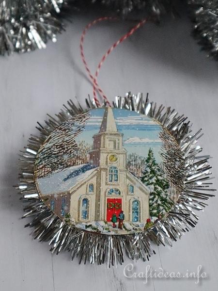 Upcycled Christmas Card Ornament - Church