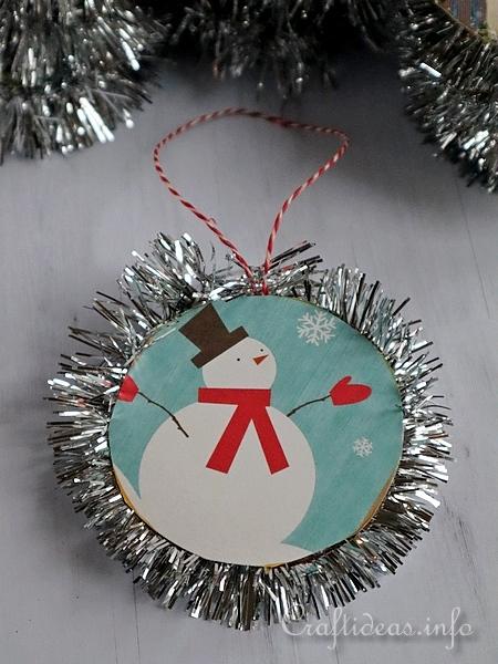 Upcycled Christmas Card Ornament - Snowman