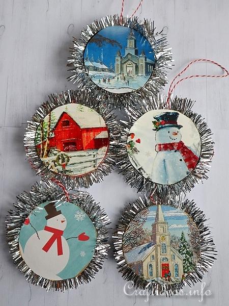 Upcycled Christmas Card and Tinsel Ornaments - Largel