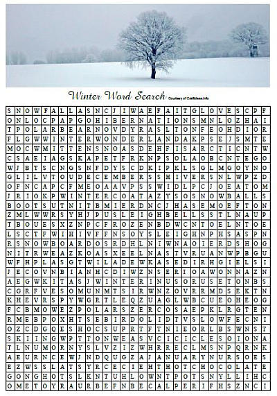 Winter Word Search Puzzle 400