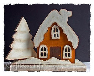 Winter and Christmas Wood Craft -Country Cottage with Snow 