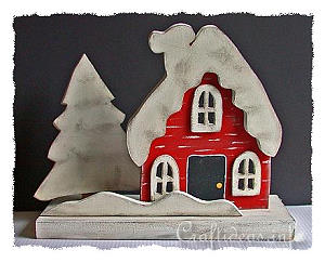 Winter and Christmas Wood Craft - Swedish Cottage with Snow 