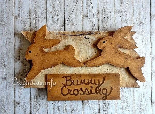 Wood Craft for Spring and Easter - Wooden Sign with Crossing Bunny