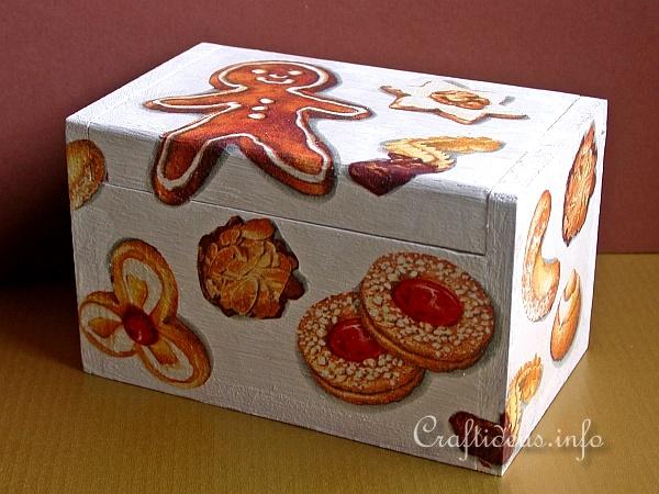 Wooden Recipe Box with Paper Napkin Applique Motifs