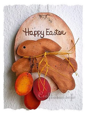 Wood Craft for Spring and Easter - Wooden Country Easter Bunny Plaque with Easter Eggs